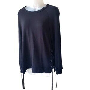 OLIVE + OAK Women Sweater SZ XS Laces Black Oversize Long Sleeve Sheer‎ Crewneck